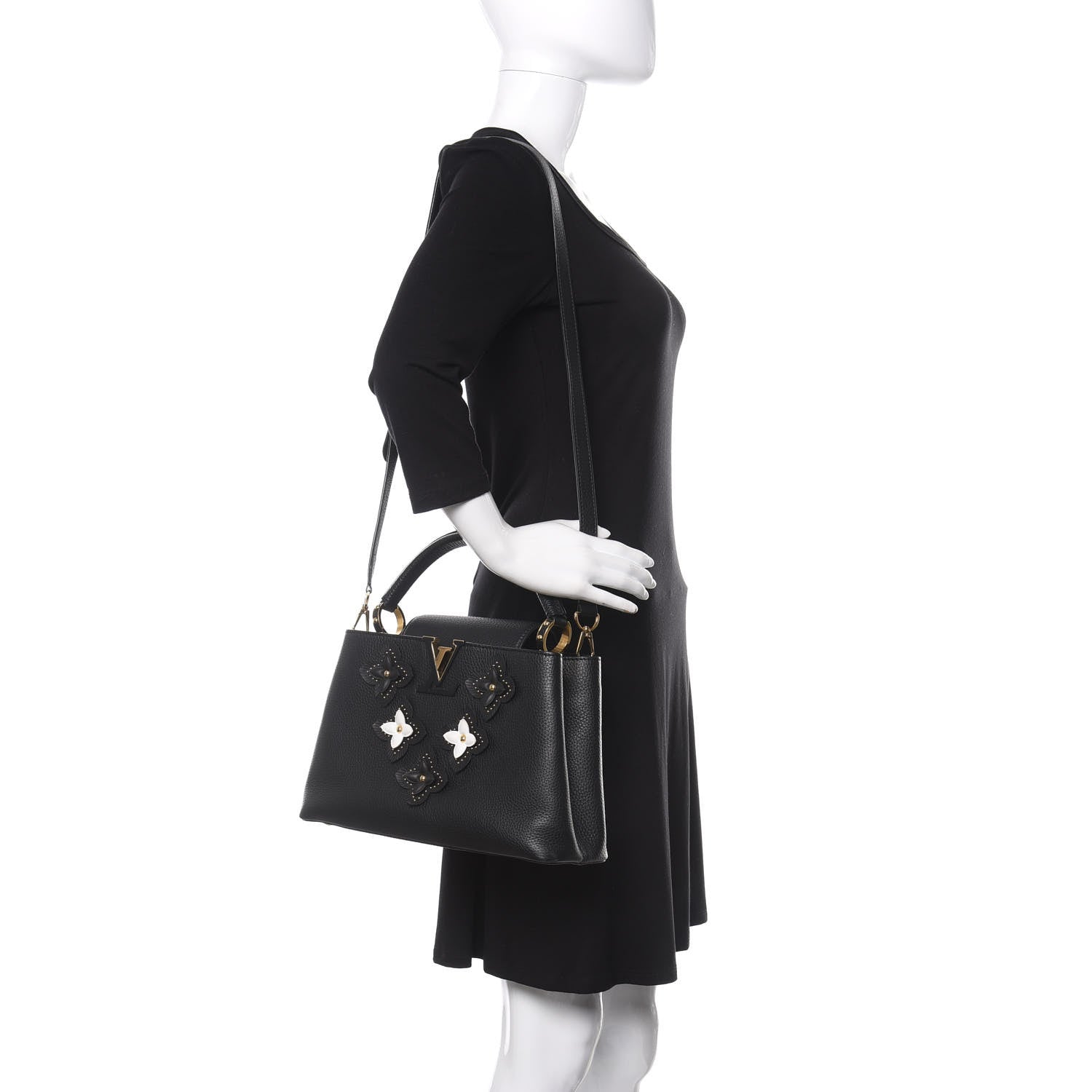 Louis Vuitton Taurillon Metallic Flowers Capucines PM Black 2 of 9