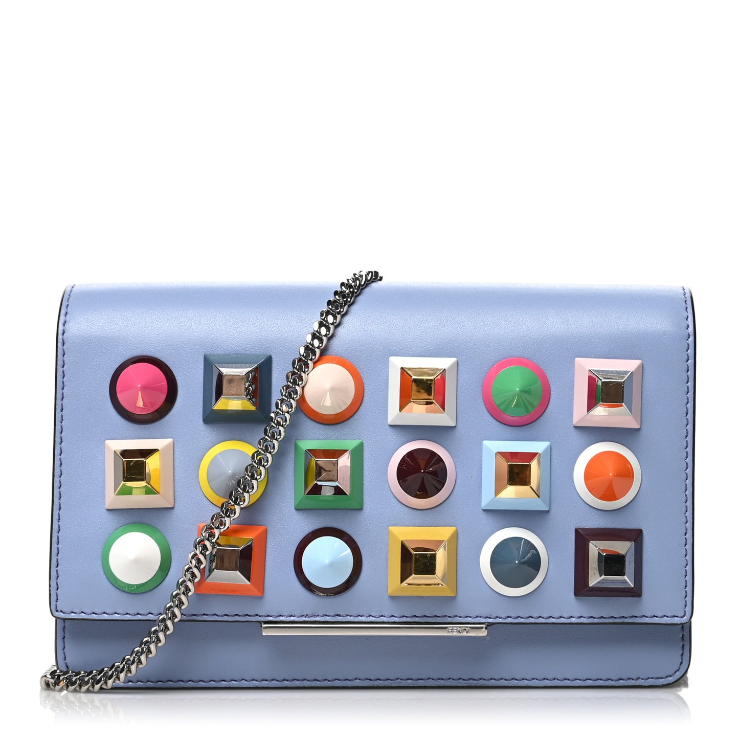 Vitello Liberty Studded Tube Wallet On Chain Azzurro Sky Multicolor