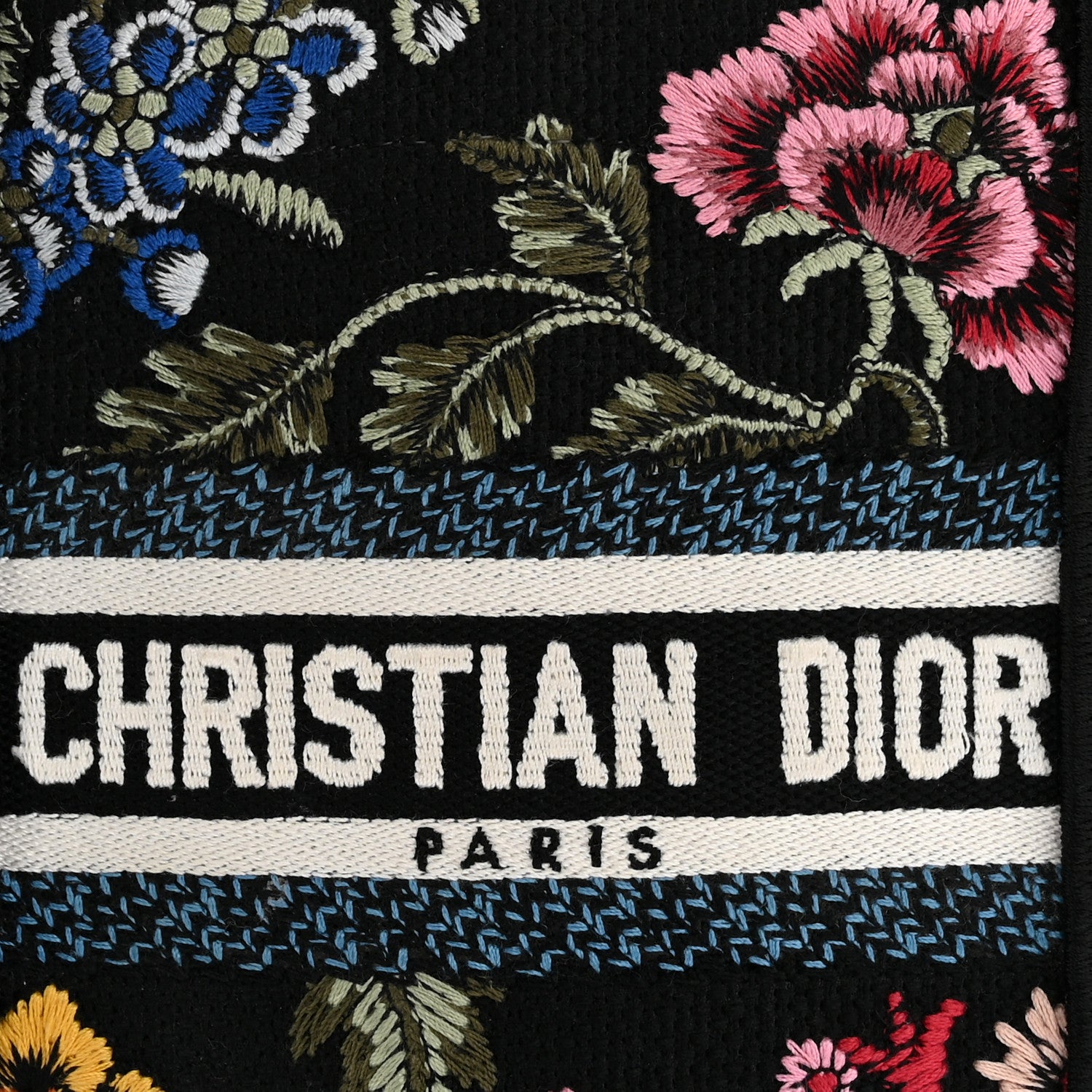 Christian Dior Raffia Embroidered Petites Fleurs Mini Book Tote Phone Bag Navy Blue Multicolor 8 of 12