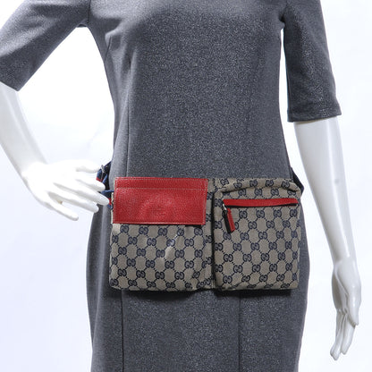 Gucci Crystal Monogram Web Double Pocket Belt Bag Navy Red 2 of 8