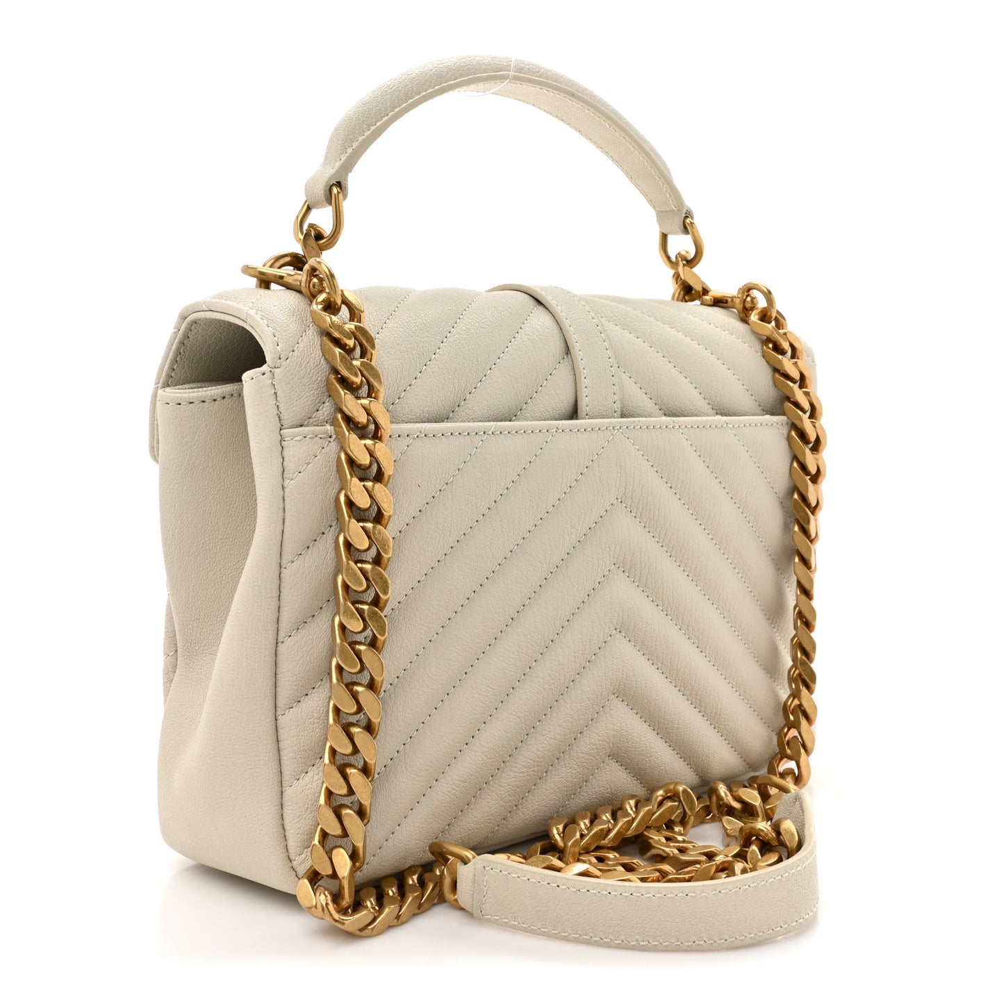 Sheepskin Matelasse Chevron Monogram Medium College Bag Crema Soft