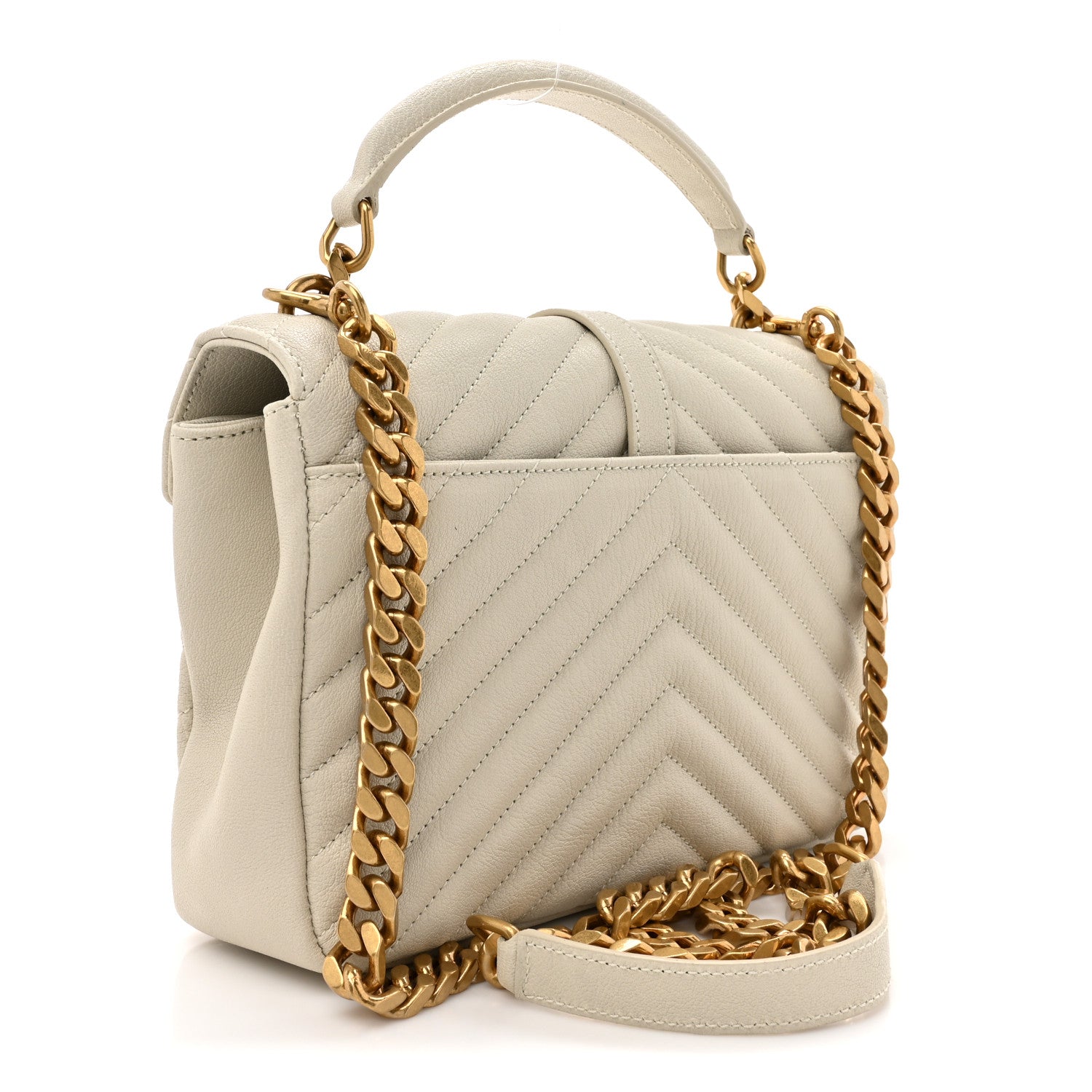 Saint Laurent Sheepskin Matelasse Chevron Monogram Medium College Bag Crema Soft 3 of 10