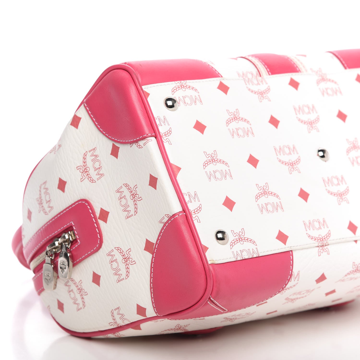 MCM Visetos Medium Boston Bag Pink White 6 of 10