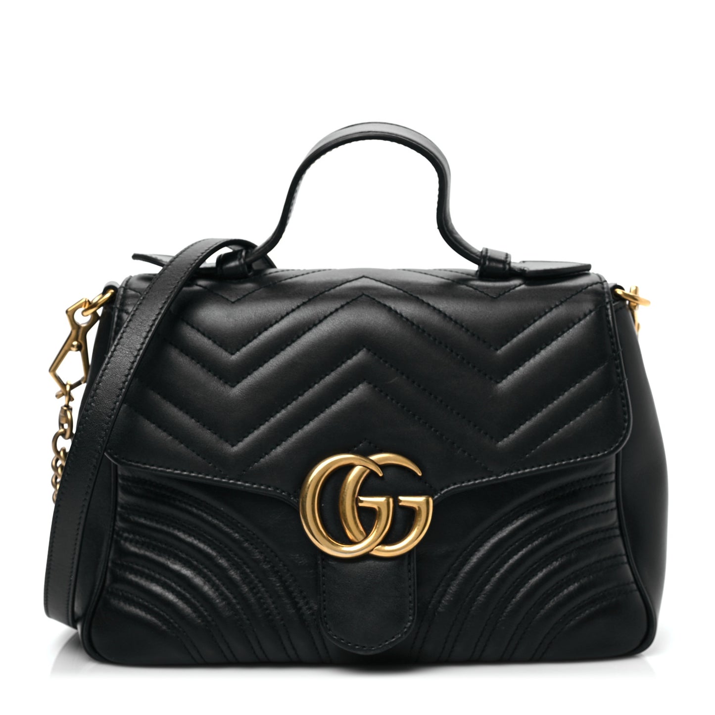 Calfskin Matelasse Small GG Marmont Top Handle Shoulder Bag Black