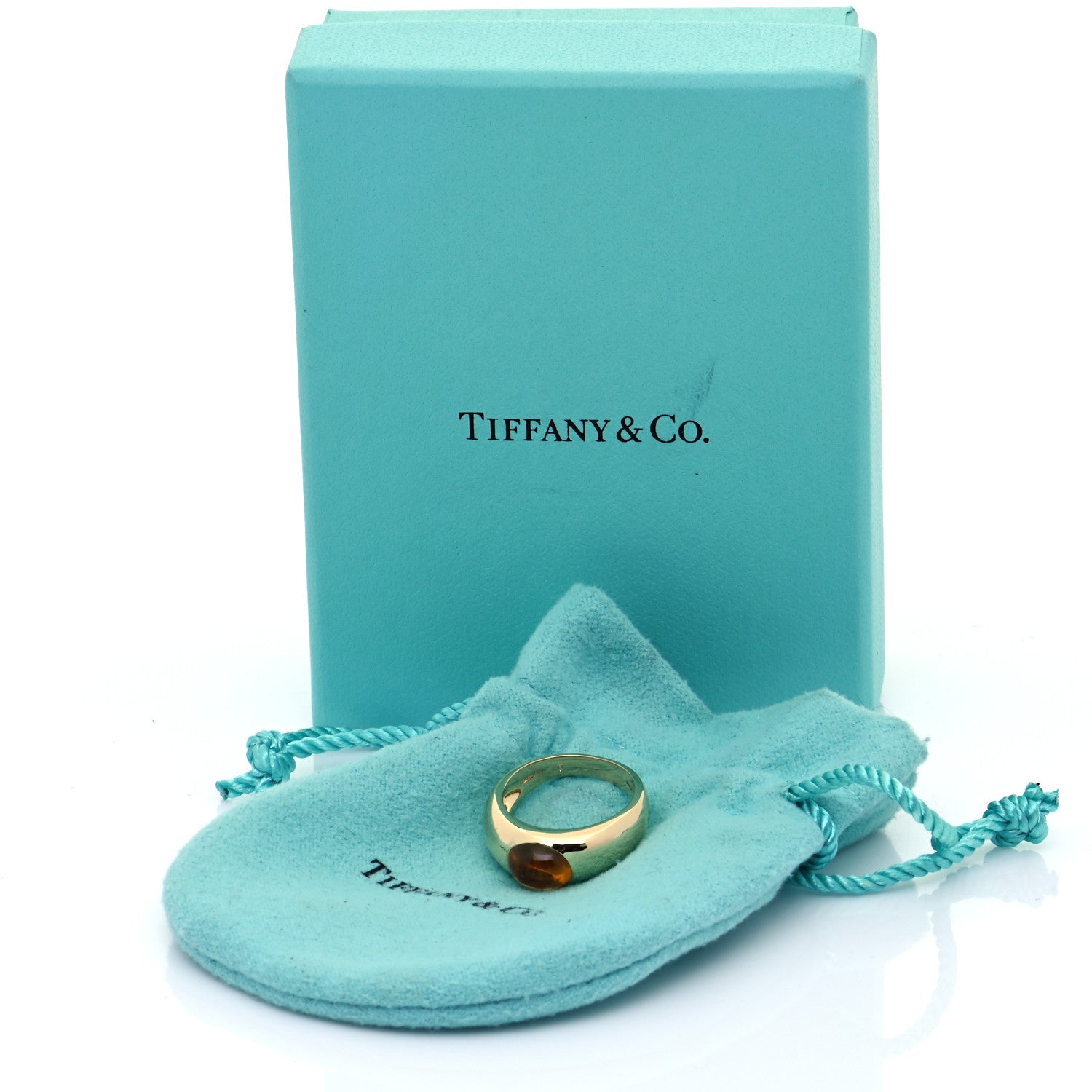 Tiffany 18K Yellow Gold Citrine Cabochon Ring 53 6.25 7 of 7