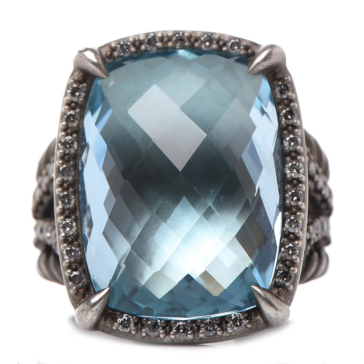 Darkened Sterling Silver Diamond Blue Topaz 20mm Chatelaine Ring 56 7.5