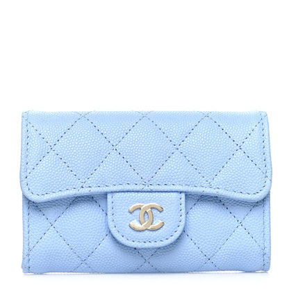 Chanel Caviar Quilted Flap Card Holder Wallet Light Blue 1 of 10