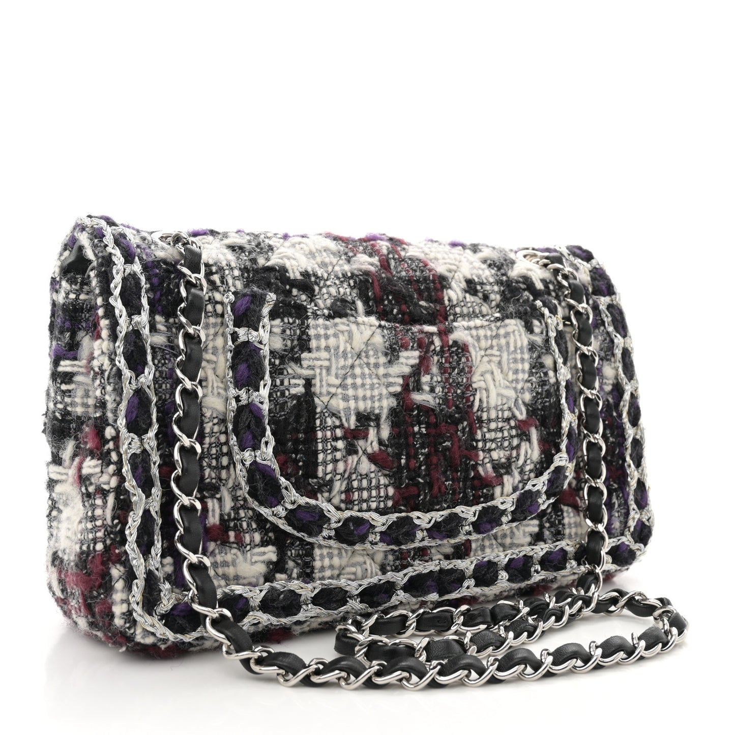 Tweed Quilted Mini Rectangular Flap Black White Multicolor