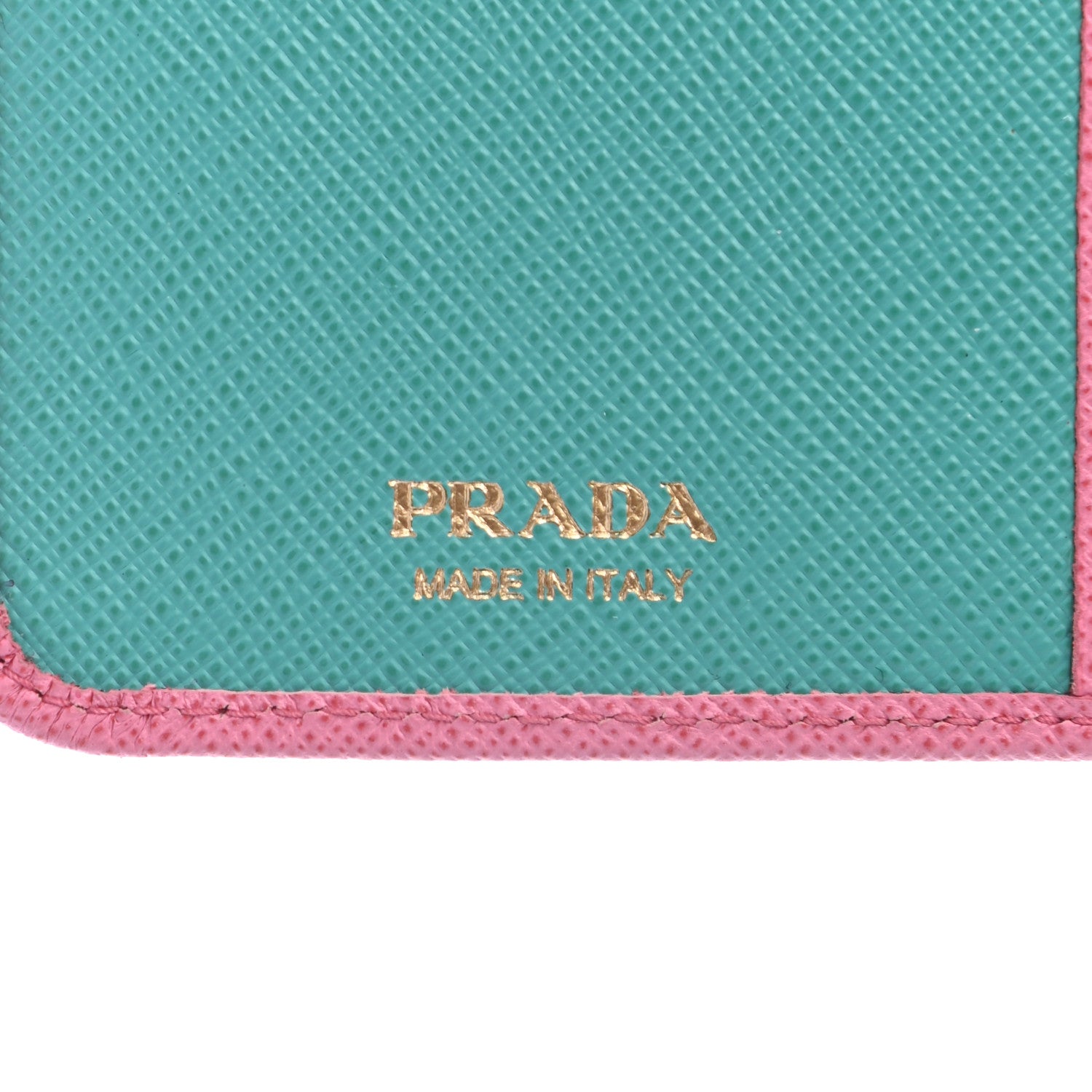 Prada Saffiano Colour Metal Compact Wallet Begonia Giada 7 of 10