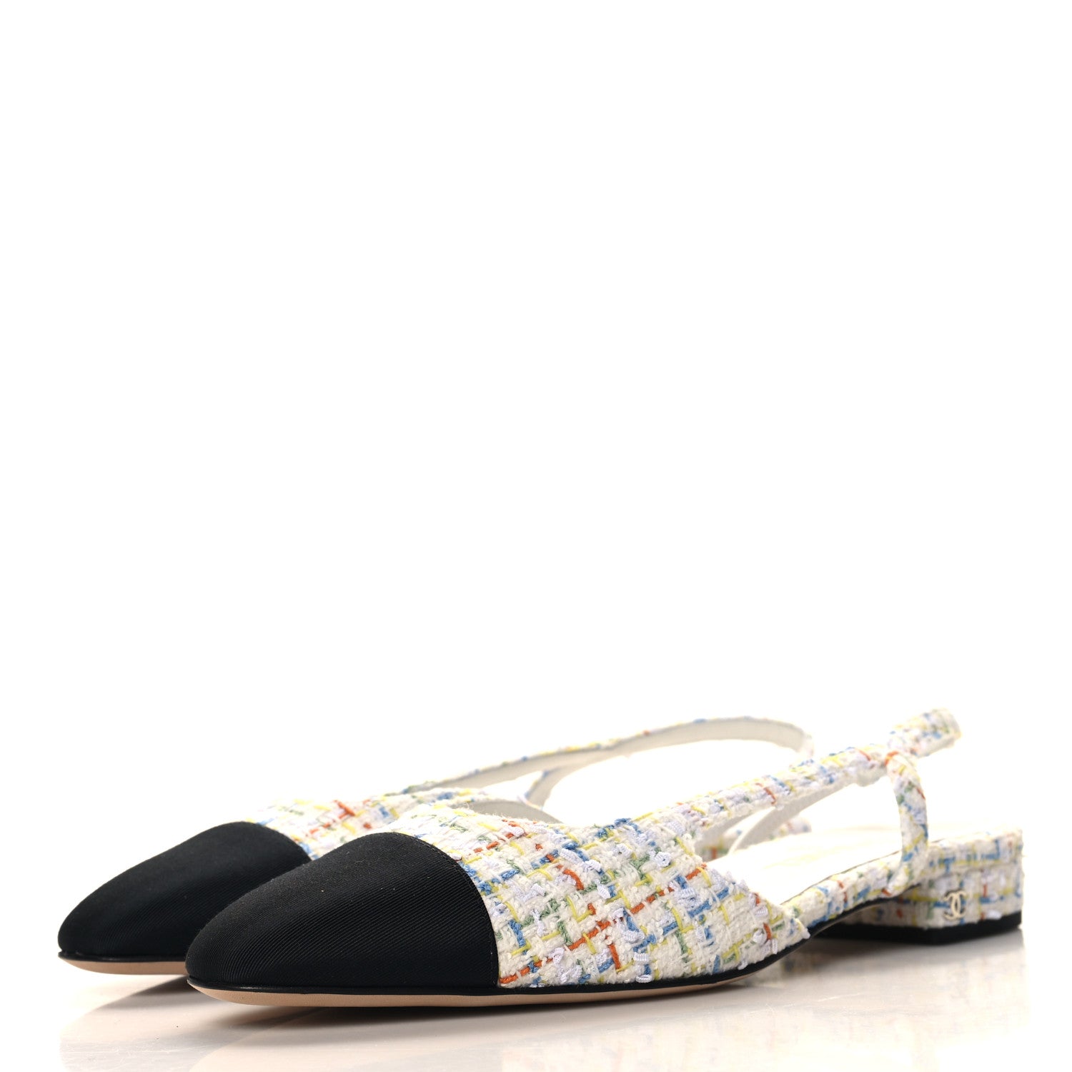 Chanel Tweed Grosgrain Cap Toe CC Slingback Flat 40 White Multicolor 4 of 10