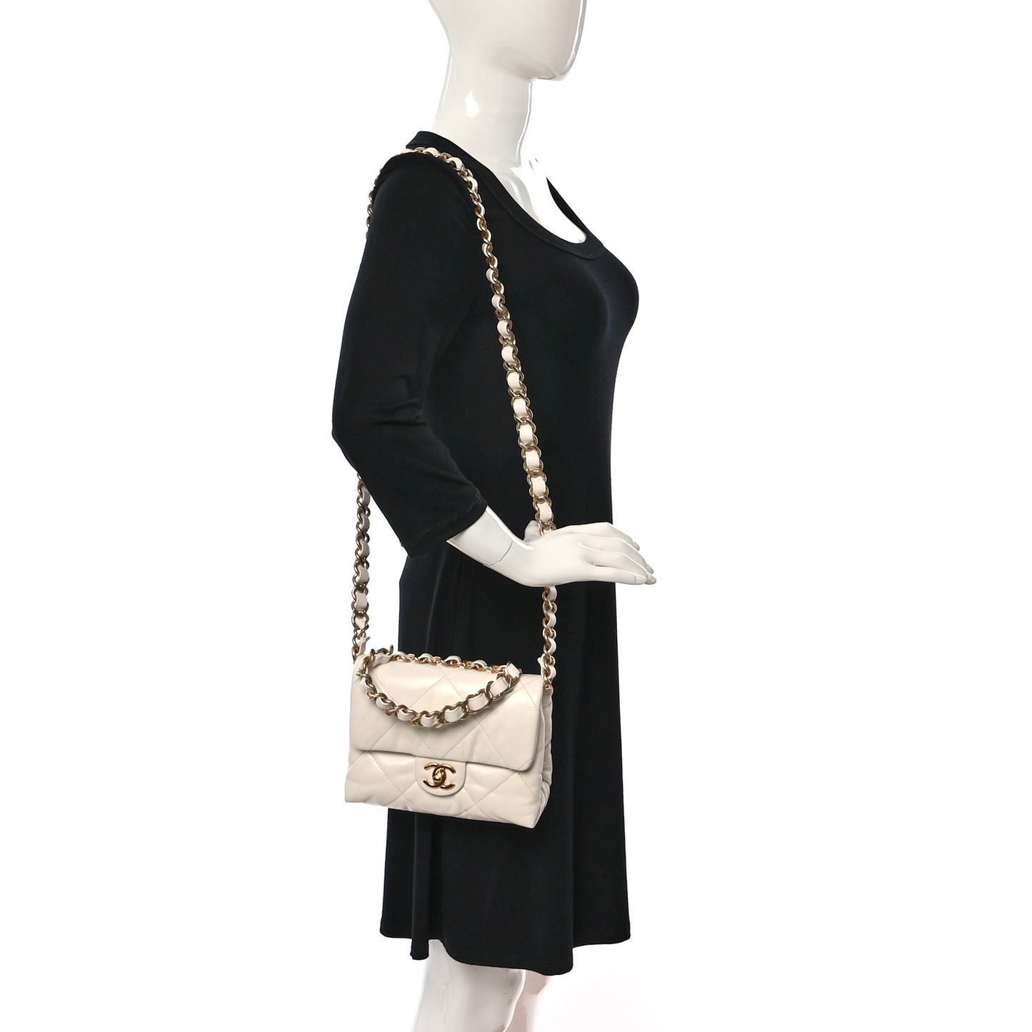 Lambskin Quilted Small Chain Top Handle Flap White