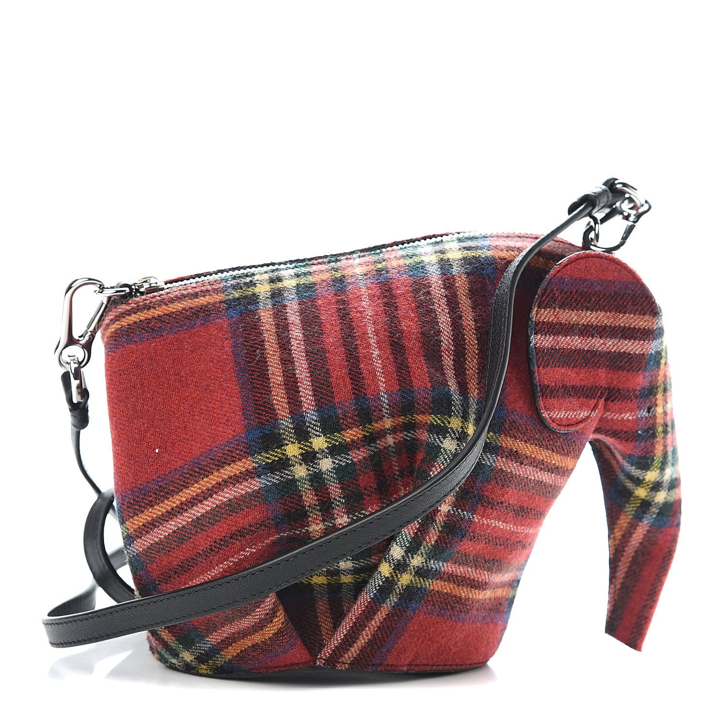 Wool Calfskin Mini Elephant Crossbody Bag Red Tartan