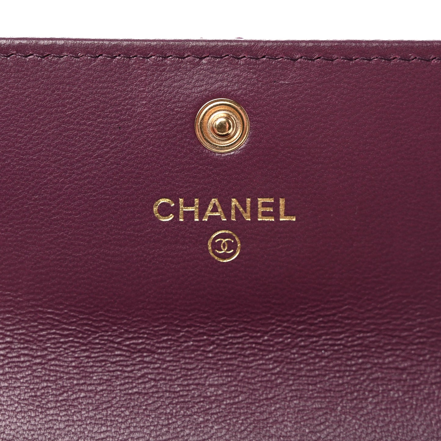 Shiny Goatskin Quilted Chanel 19 Flap Card Holder Purple