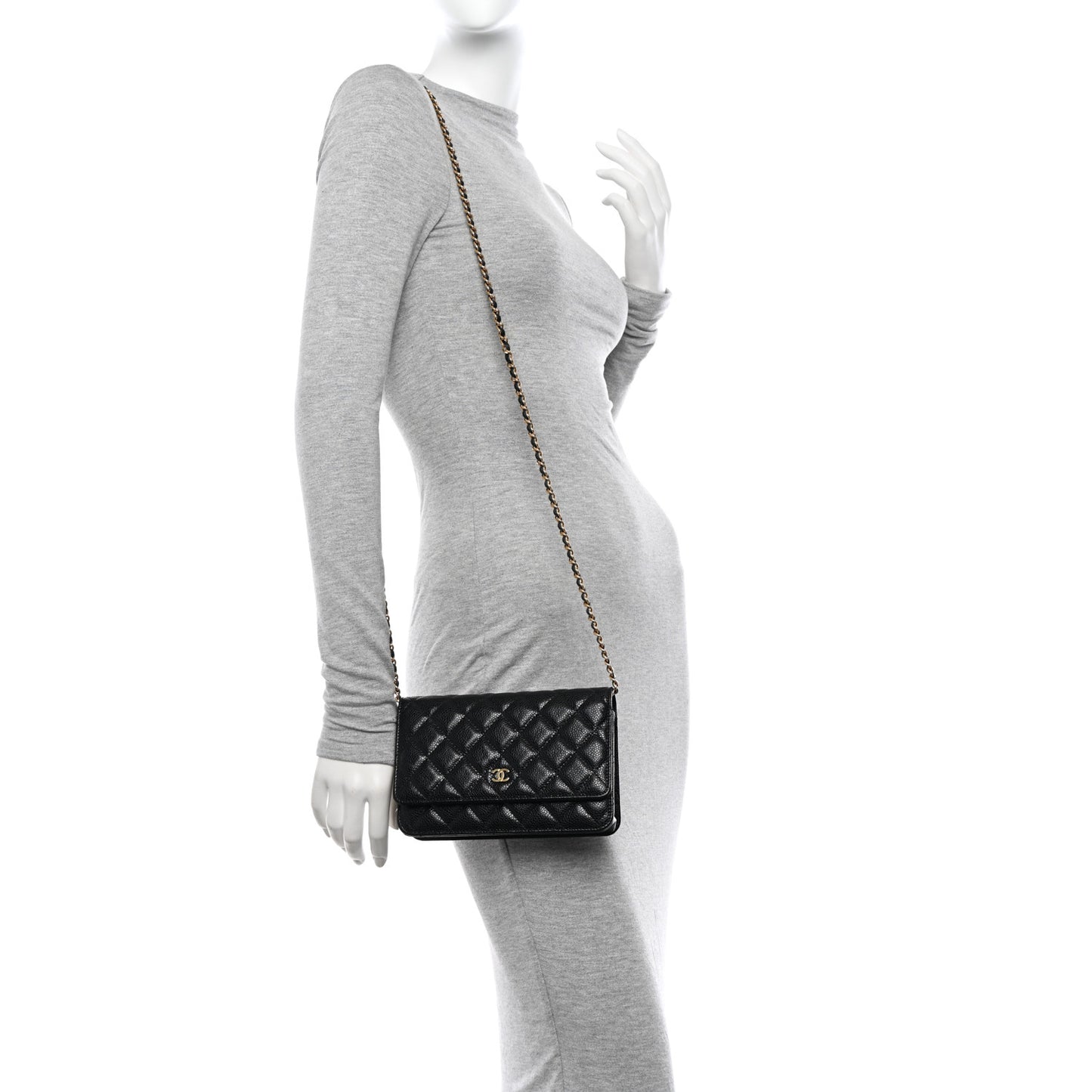 Caviar Quilted Wallet on Chain WOC Black