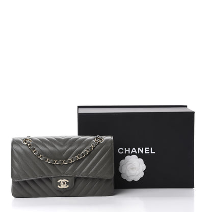 Chanel Caviar Chevron Quilted Medium Double Flap Dark Grey 11 of 11