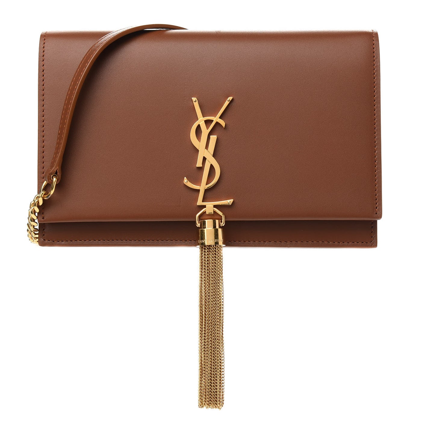 Smooth Calfskin Classic Monogram Kate Tassel Chain Wallet Brown