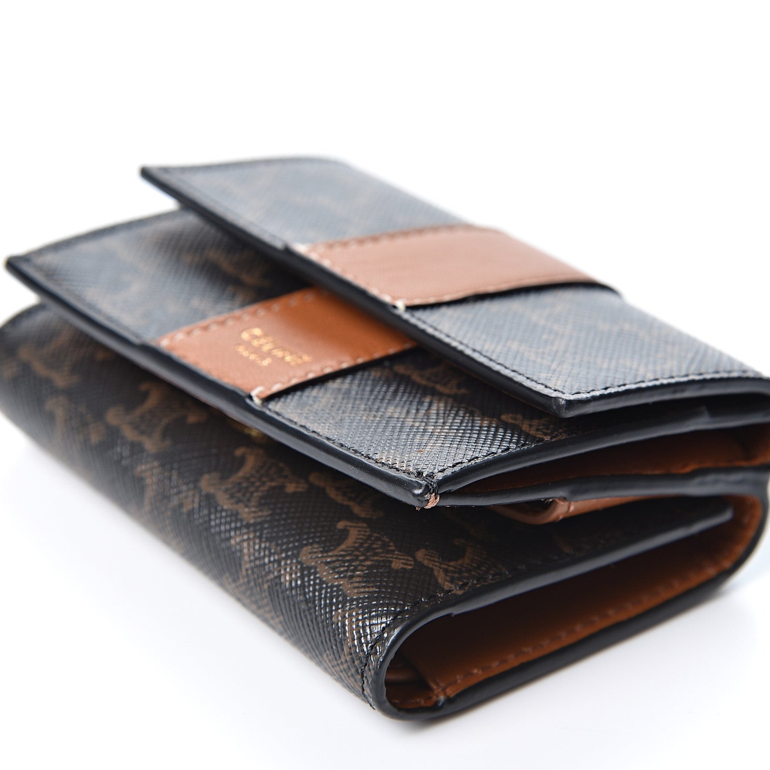Celine Canvas Triomphe Lambskin Folded Compact Wallet Tan 9 of 11
