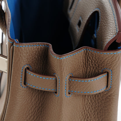 Hermes Taurillon Clemence Horseshoe Birkin 30 Etoupe Mykonos 17 of 21