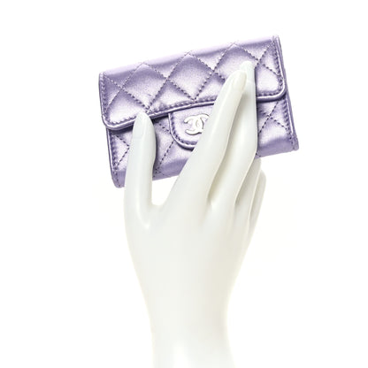 Chanel Metallic Lambskin Quilted Flap Card Holder Light Purple 2 of 8