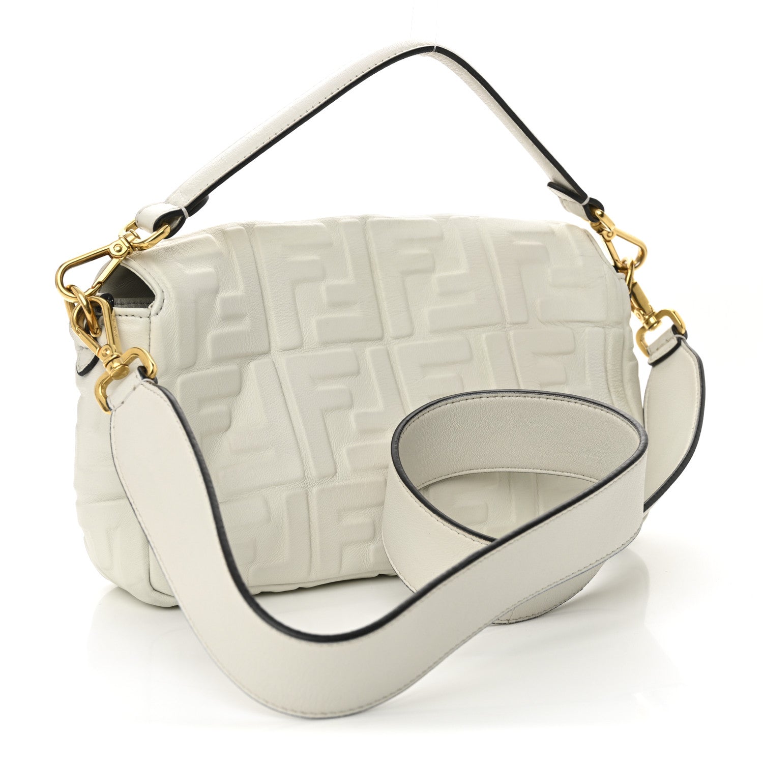Fendi Nappa FF 1974 Embossed Large Baguette White 3 of 10