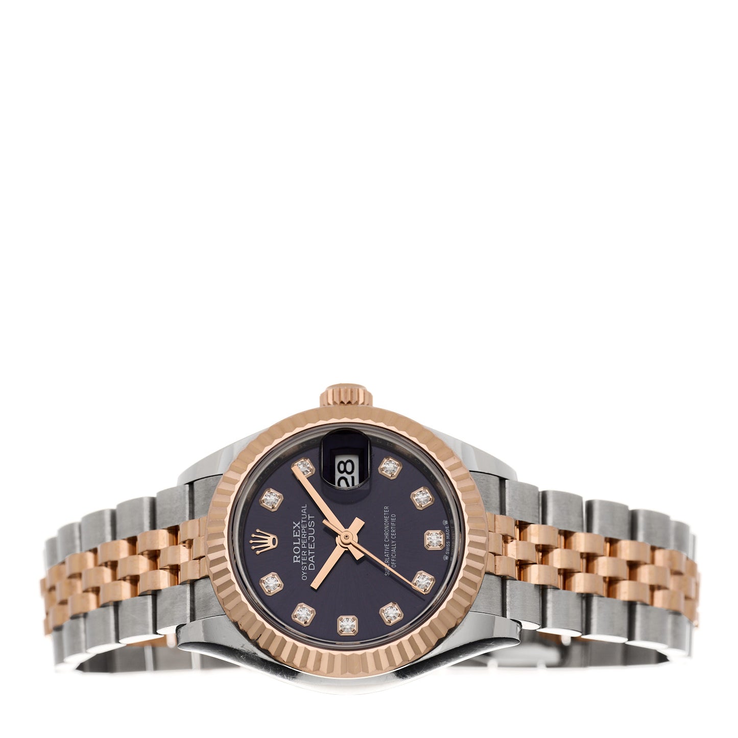 Stainless Steel 18K Everose Gold Diamond 28mm Oyster Perpetual Datejust Watch Aubergine 279171