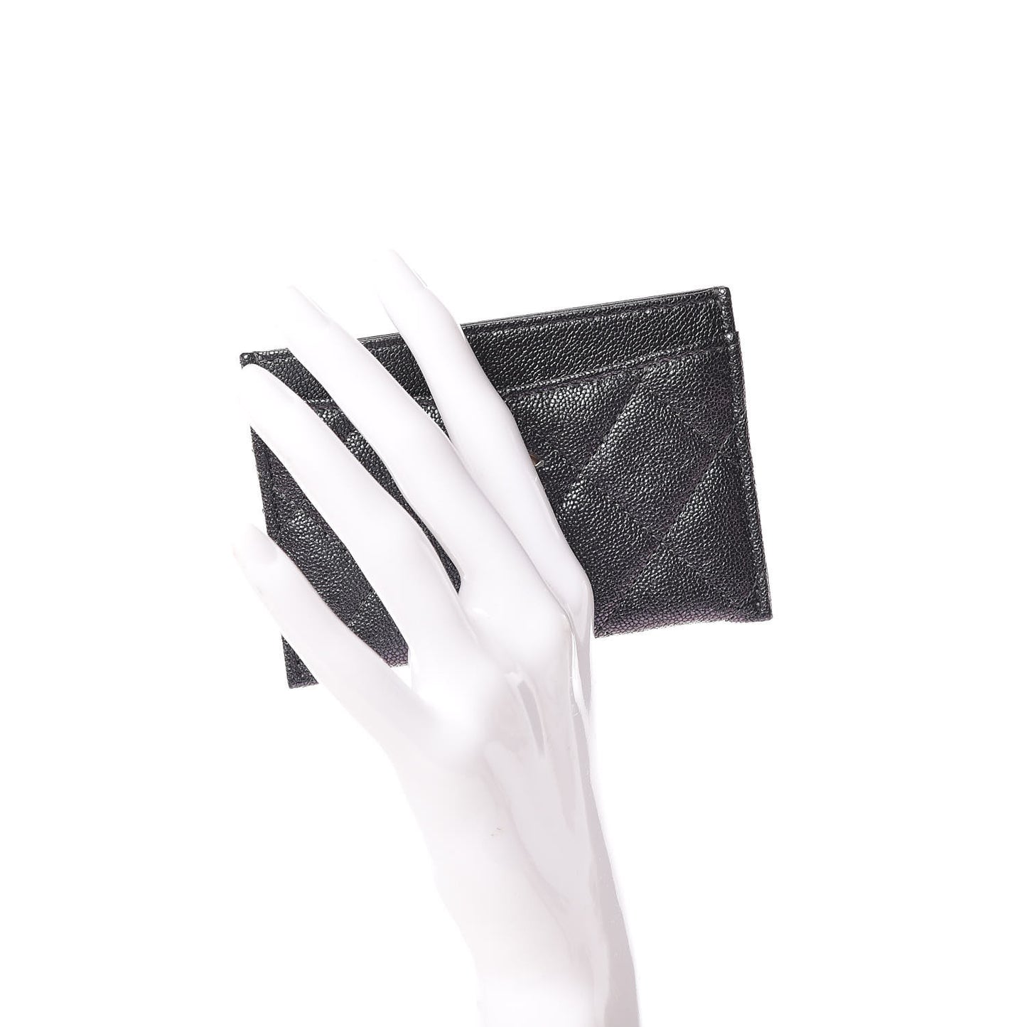 Iridescent Caviar Quilted Card Holder Black