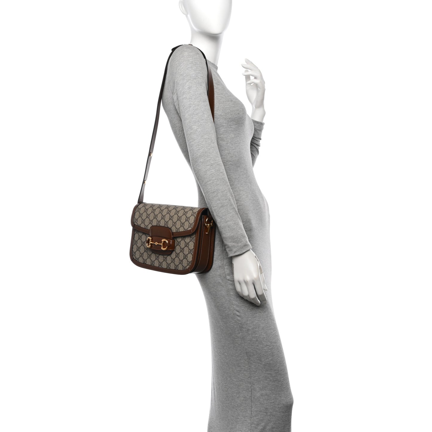 GG Supreme Monogram Horsebit 1955 Shoulder Bag Beige Brown Sugar
