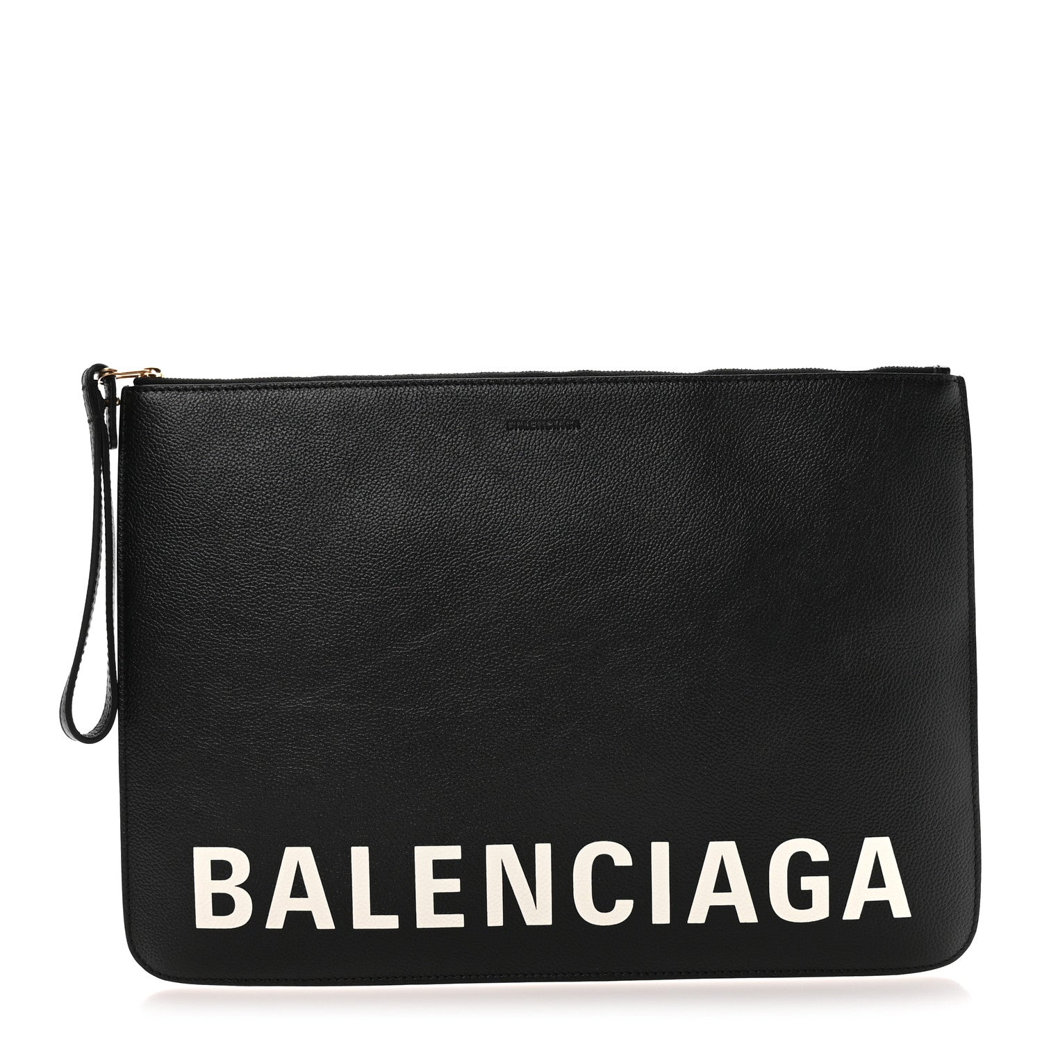 Balenciaga Calfskin Logo Large Cash Pouch With Handle Black White 1 of 7