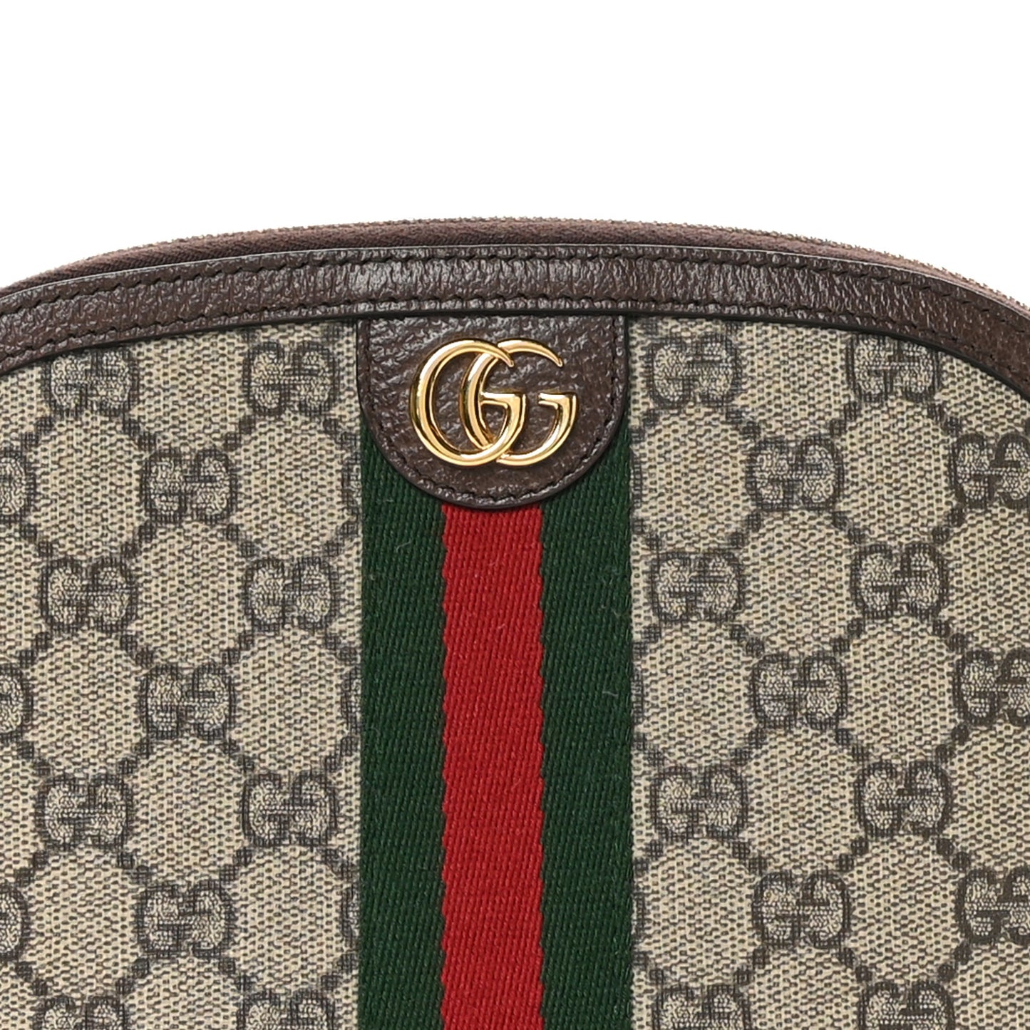 GG Supreme Monogram Textured Calfskin Web Large Ophidia Cosmetic Case Beige Ebony New Acero