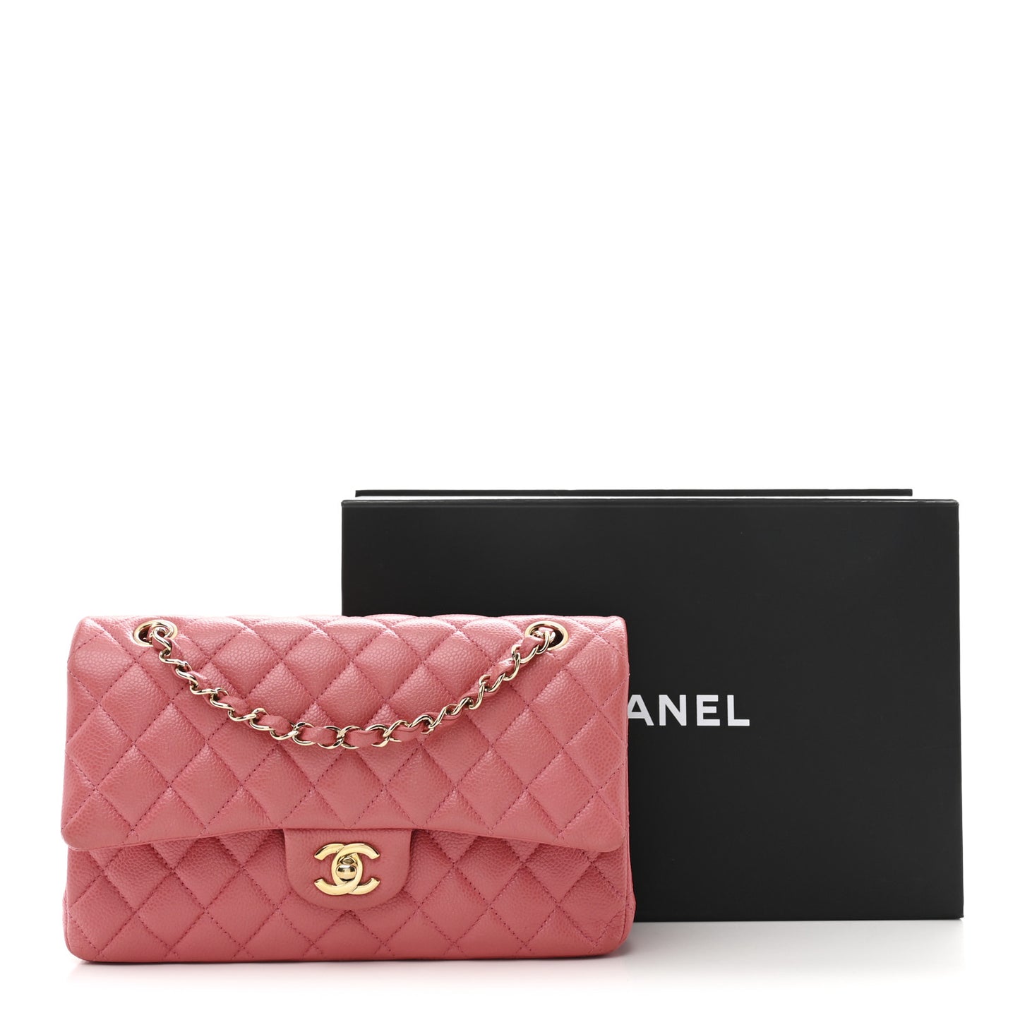 Iridescent Caviar Quilted Medium Double Flap Dark Pink