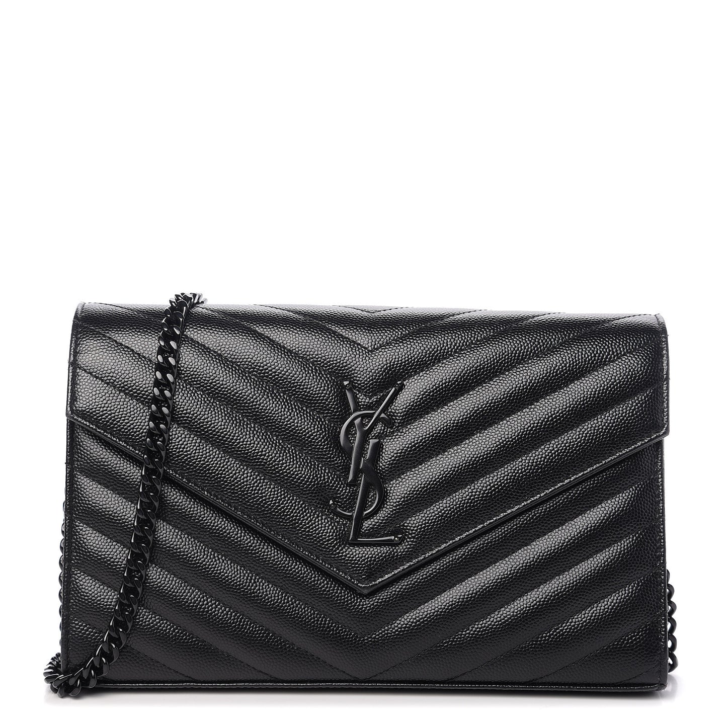 Grain De Poudre Matelasse Chevron Monogram Chain Wallet Black