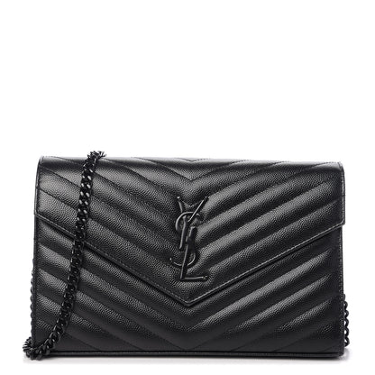 Saint Laurent Grain De Poudre Matelasse Chevron Monogram Chain Wallet Black 1 of 8