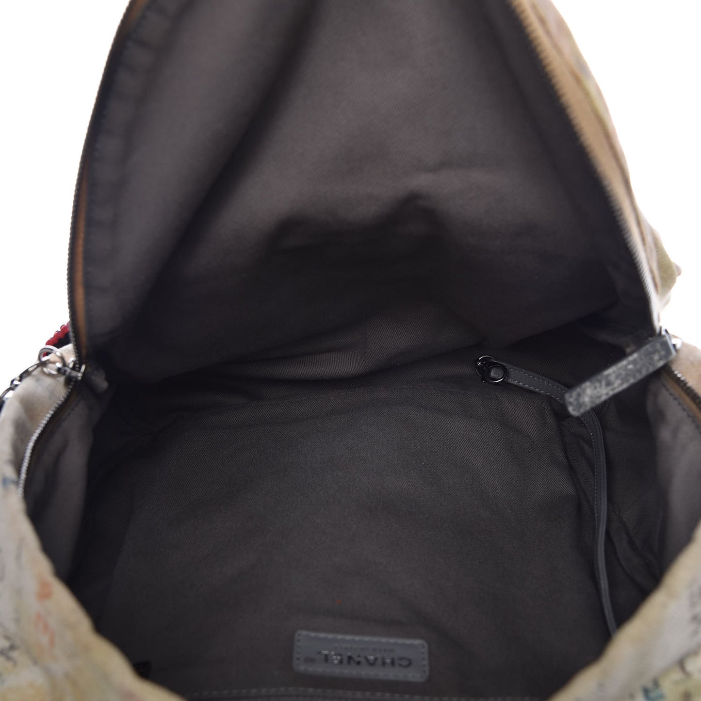 Graffiti Printed Canvas Medium Backpack Beige