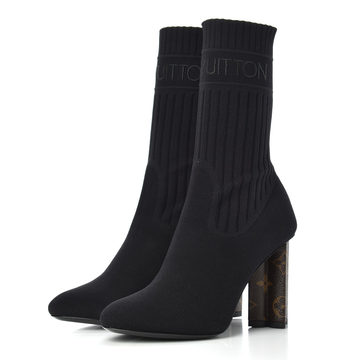Monogram Stretch Fabric Silhouette Ankle Boots 35 Black