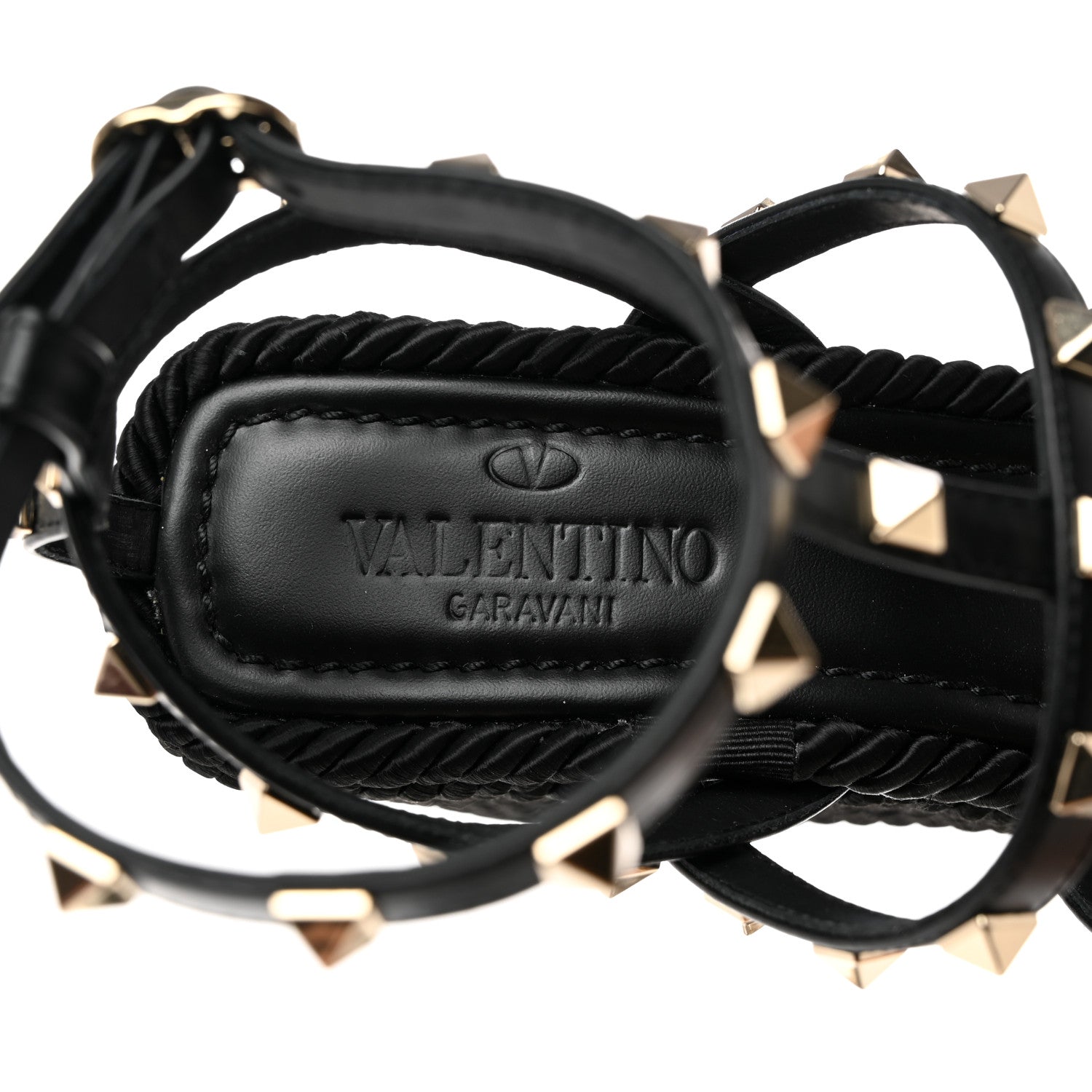 Valentino Garavani Calfskin Rockstud Ankle Strap Torchon Espadrille Caged 25/95mm Wedge Sandals 38 Black 6 of 9