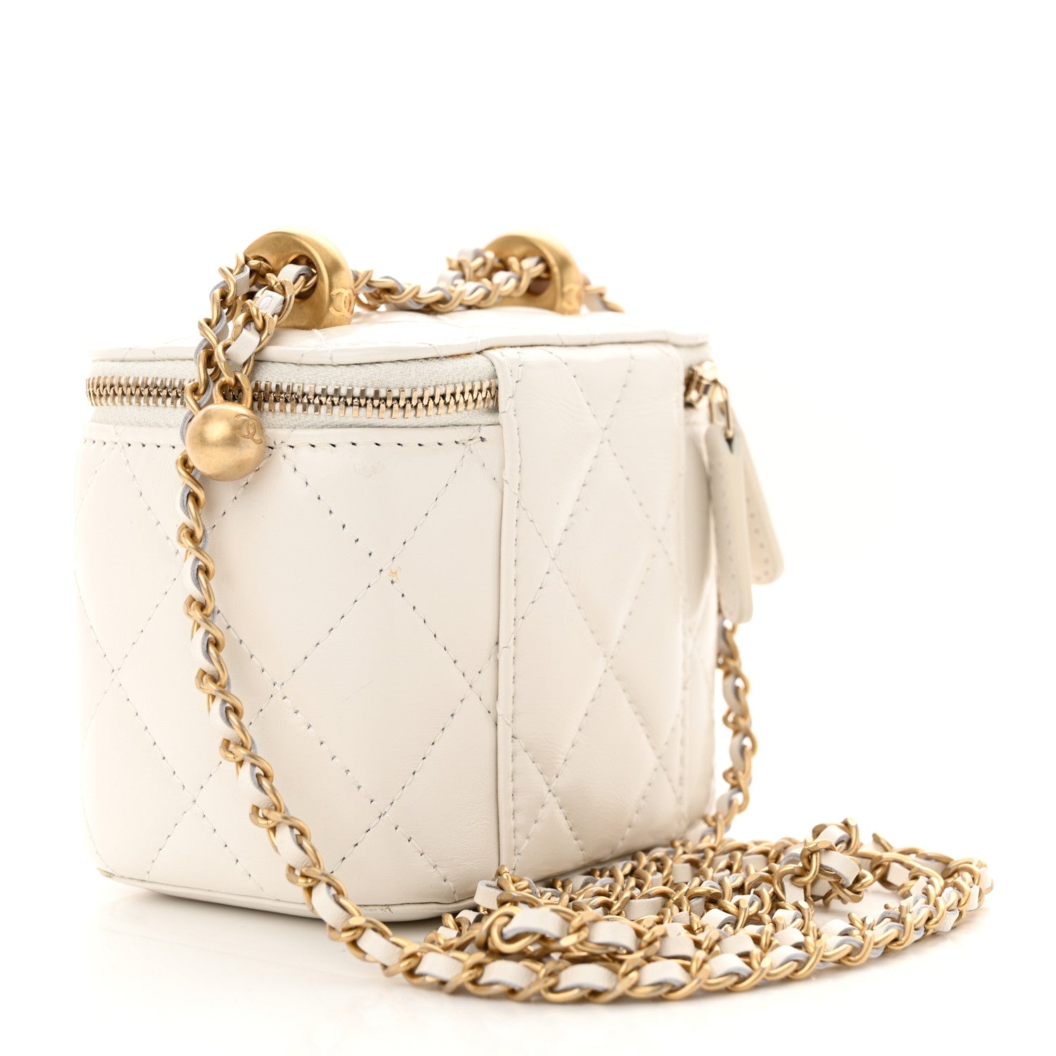 Chanel Calfskin Quilted Mini Perfect Fit Vanity Case With Chain White 3 of 13