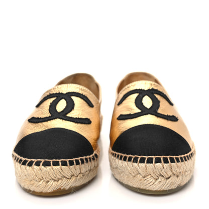 Chanel Laminated Lambskin Grosgrain CC Espadrilles 37 Gold Black 2 of 8