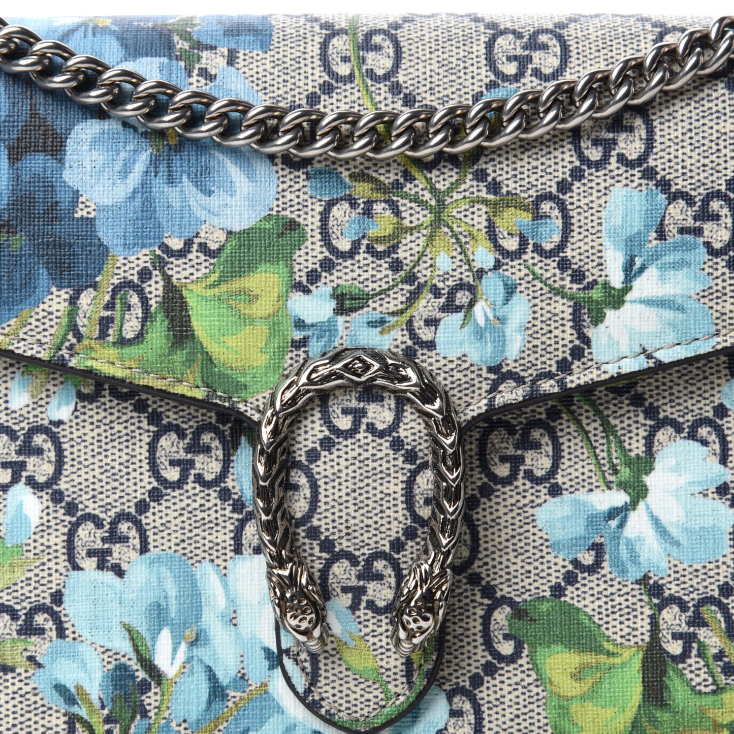 GG Supreme Monogram Blooms Mini Dionysus Chain Wallet Beige Blue Navy Vintage Blue