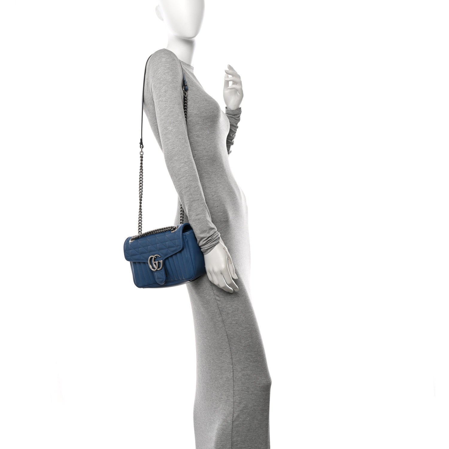 Gucci Calfskin Matelasse Mini GG Marmont Shoulder Bag Clear Sky Blue 3 of 10