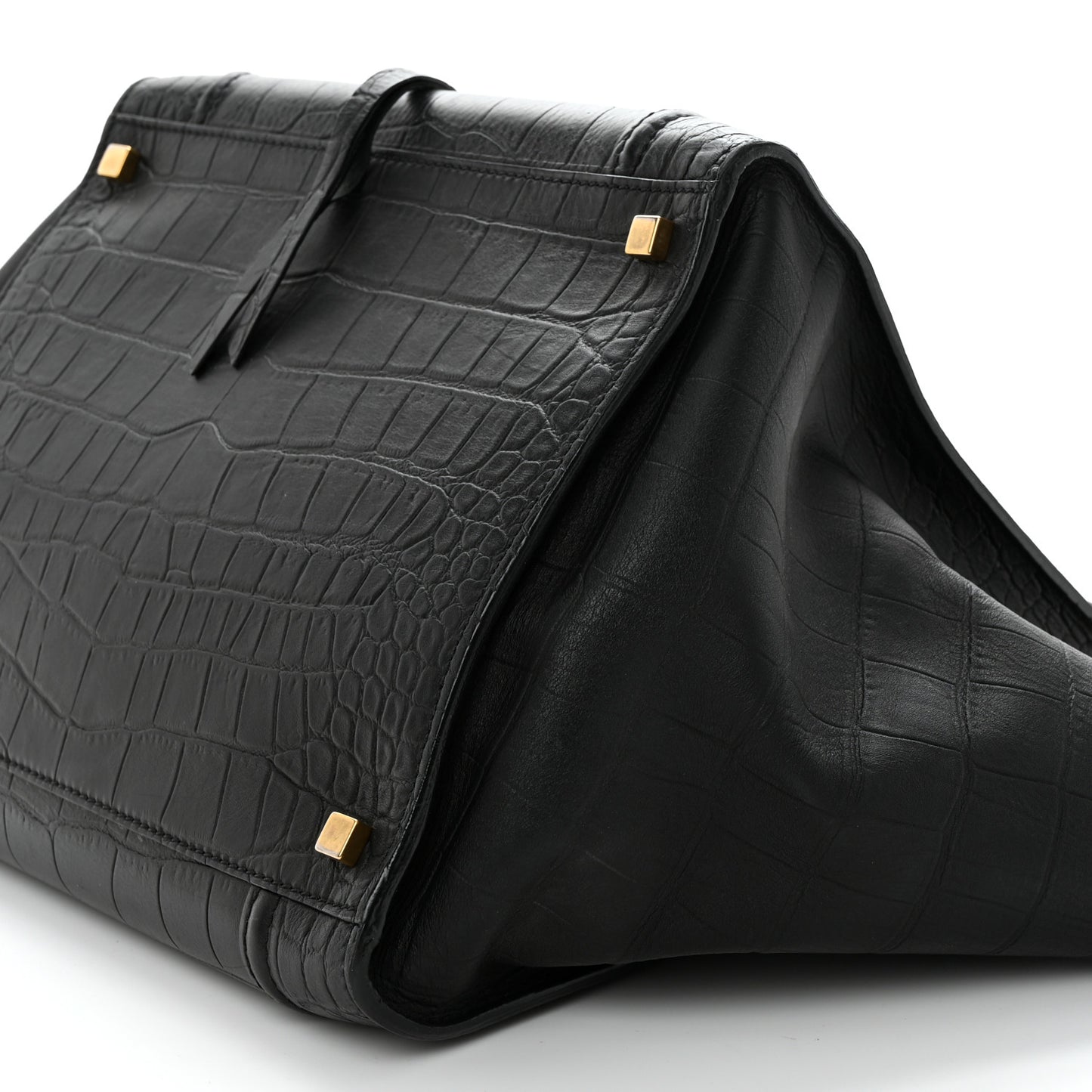 Calfskin Crocodile Embossed Medium Phantom Luggage Black