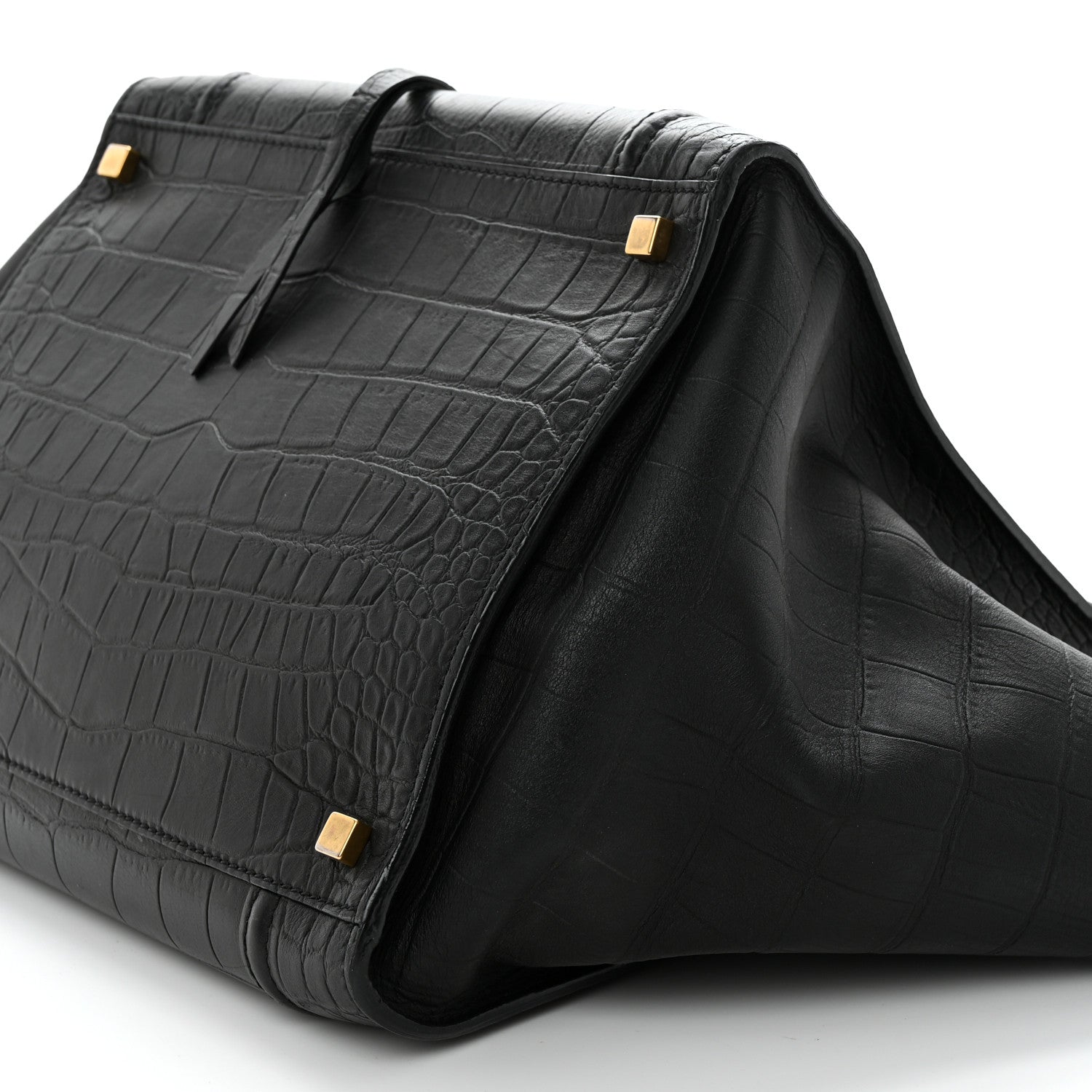 Celine Calfskin Crocodile Embossed Medium Phantom Luggage Black 10 of 14
