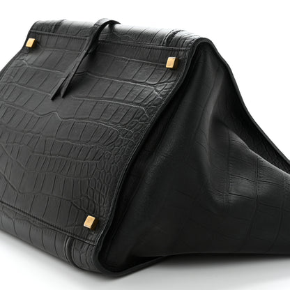 Celine Calfskin Crocodile Embossed Medium Phantom Luggage Black 10 of 14