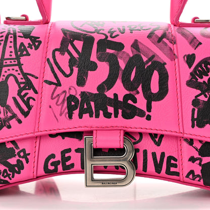 Balenciaga Smooth Calfskin Graffiti Hourglass Top Handle Bag XS Acid Fuchsia Black 10 of 14