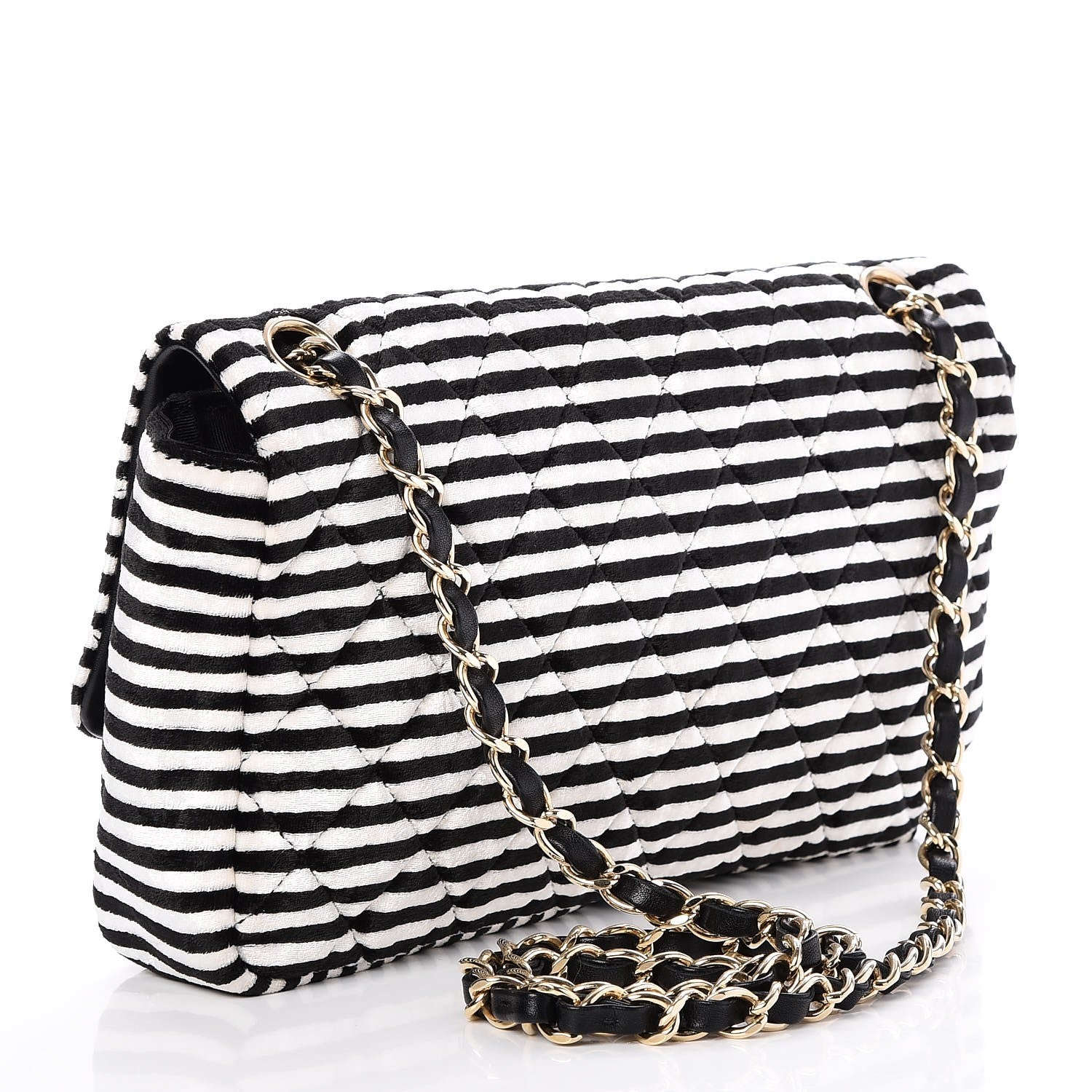 Chanel Velvet Quilted Medium Flap Black White 4 of 9