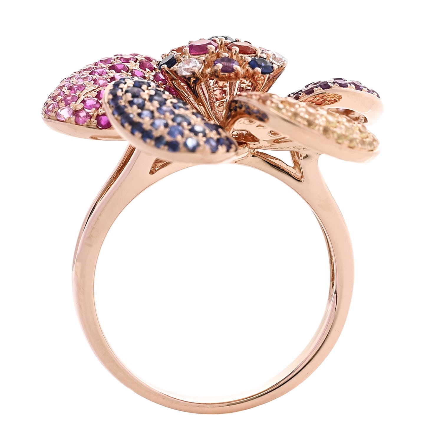 Parker & West by FASHIONPHILE 18K Rose Gold Diamond Rainbow Sapphire Floral Cocktail Ring 54 6.75 5 of 10
