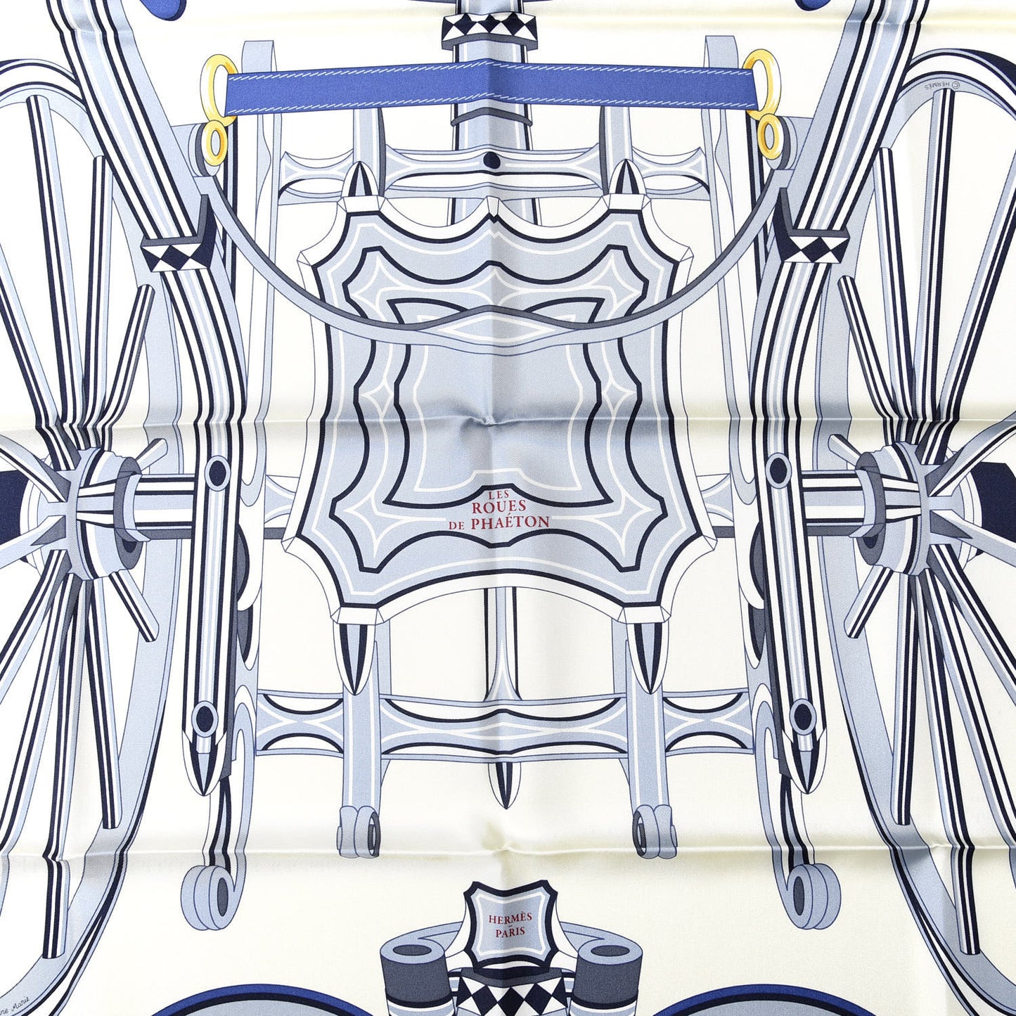 Silk Les Roues De Phaeton Scarf 90 Ivoire Bleu Gris Bleute