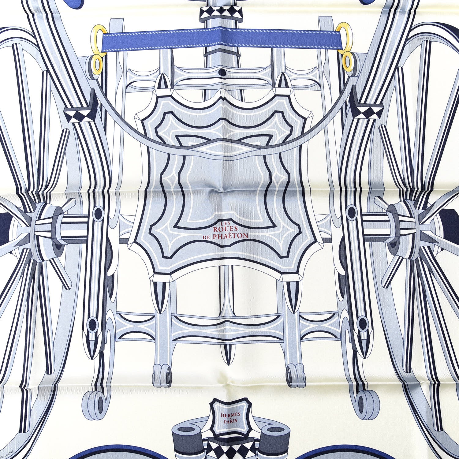 Hermes Silk Les Roues De Phaeton Scarf 90 Ivoire Bleu Gris Bleute 2 of 5
