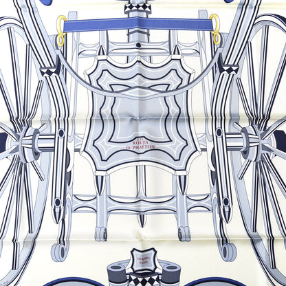 Hermes Silk Les Roues De Phaeton Scarf 90 Ivoire Bleu Gris Bleute 2 of 5