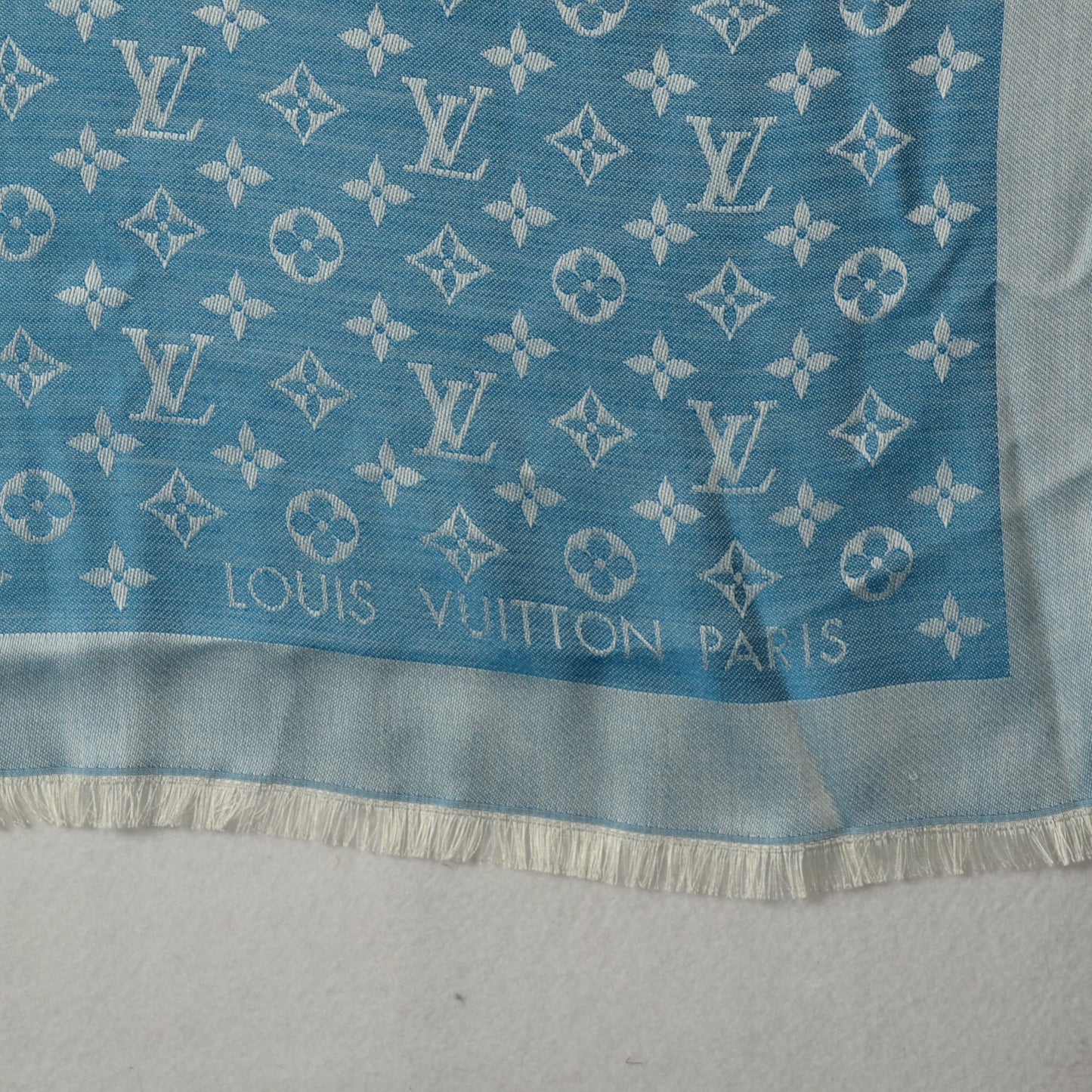 Silk Wool Monogram Denim Shawl Bleuet