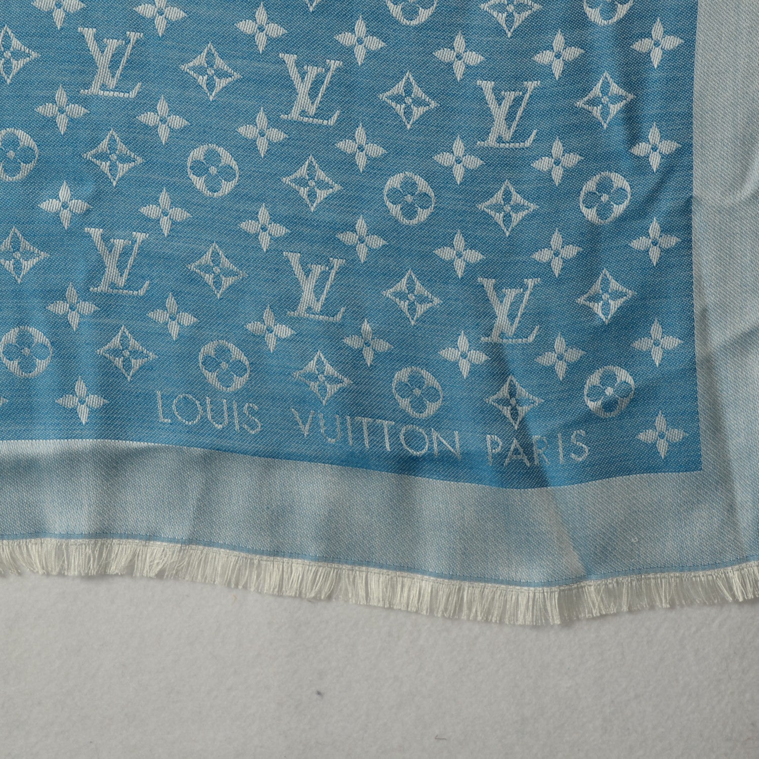 Louis Vuitton Silk Wool Monogram Denim Shawl Bleuet 4 of 6